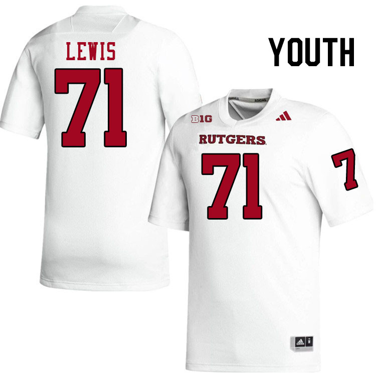 Youth #71 Aaron Lewis Rutgers Scarlet Knights 2024 College Football Jerseys Stitched-White
